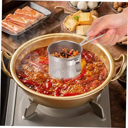 Miniatura 6 de Operitacx Cesta de colador de pasta de té de acero inoxidable, filtro de espagueti, malla de fideos con asa para el hogar, cocina, 3.5 in, alimentos