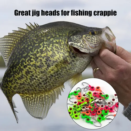 Miniatura 6 de Alwonder Paquete de 50 anzuelos de pesca en hielo con ojos 3D, llamativos y vívidos señuelos de pez cangrejo de cangrejo de lubina, trucha, cabeza