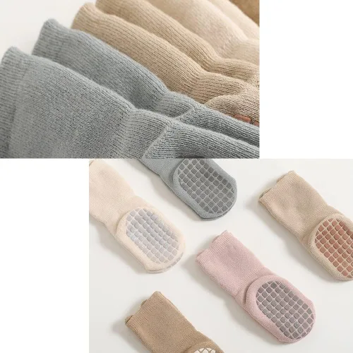 Miniatura 6 de Exegawe Calcetines antideslizantes para bebé, 5 pares de calcetines gruesos y cálidos con empuñaduras