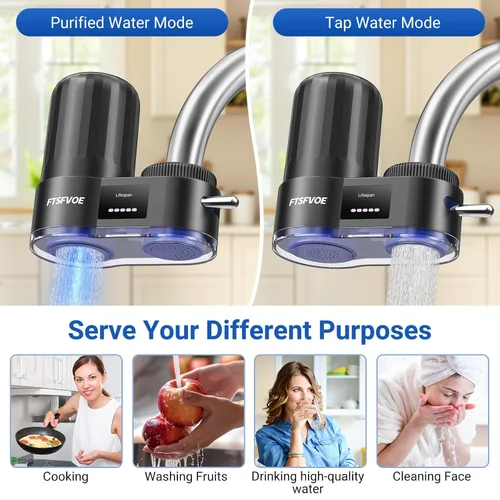 Miniatura 2 de Filtro de agua para grifo de fregadero, con pantalla LED, esterilización UV alimentada por turbina, reduce el cloro, la cal, los metales pesados