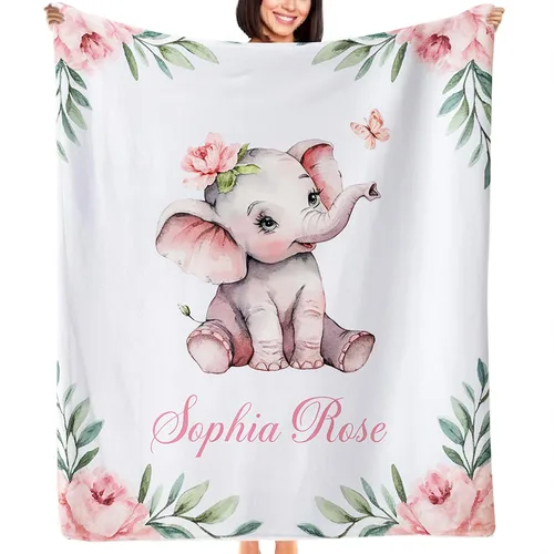 Miniatura 12 de NAZENTI Manta de bebé de elefante personalizada, manta de bebé niña personalizada con nombre y floral, regalo para niñas y niños, recién nacidos
