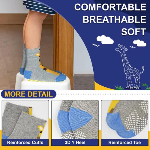 Miniatura 5 de HYCLES Calcetines Antideslizantes para Niños Pequeños, 12 Pares de Calcetines de Algodón con Agarre Antideslizante para Niños y Niñas de 1-7 años