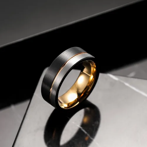Miniatura 2 de King Will Anillo de boda de carburo de tungsteno para hombre con diseño de ranura, 6/7/0.315 in de ancho, acabado cepillado/pulido para hombre