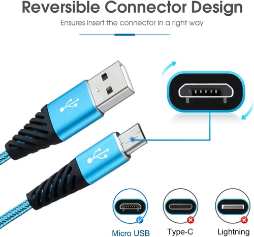 Miniatura 4 de Boenoea Fast Phone Charger Android 10ft 5-Pack Long Micro USB Cable Braided Compatible with Samsung Galaxy J3 J7 S6 S7 Edge Note 4 5 LG BlackBerry
