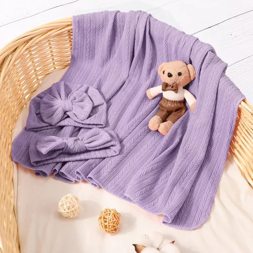 Miniatura 4 de DRESHOW BQUBO Manta Receptora para Recién Nacido y Niño Pequeño Cálida para Niñas con Gorro de Lazo y Diadema de Lazo Regalo de Baby Shower 1 juego
