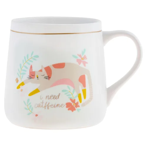 Karma, Taza de cerámica de flora de 18 onzas, bonita taza de café y té, tazas de café de cerámica para mujeres y hombres, gato