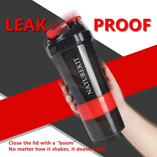Miniatura 4 de Botella agitadora, botella mezcladora de proteínas, taza agitadora de gimnasio de 16 onzas con bola agitadora, tazas agitadoras para batidos de Rojo