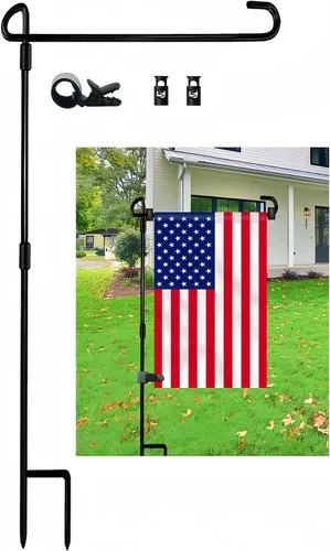 Miniatura 5 de Soporte para asta de bandera de jardín, banderas de jardín para exteriores con tapón de bandera y clip, pintura impermeable con recubrimiento