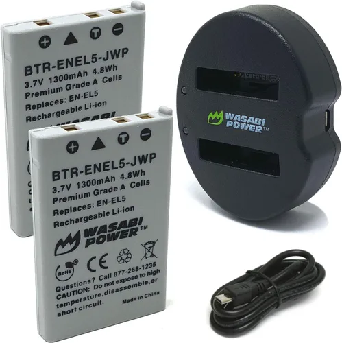 Wasabi Power Batería (paquete de 2) y cargador USB dual para Nikon EN-EL5 y Nikon Coolpix 3700, 4200, 5200, 5900, 7900, P3, P4, P80, P90, P100,
