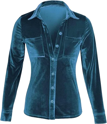 Miniatura 2 de Mensch Womens Winter Velvet Long Sleeve Button Down Casual Tops Shirts Winter Oversized Basic Tunic with Pockets
