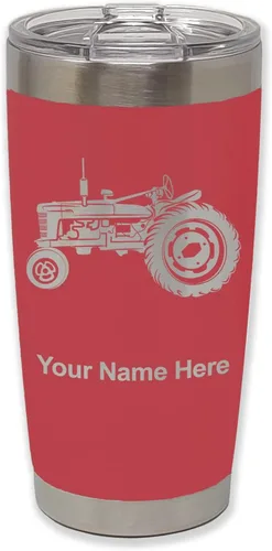 Miniatura 22 de LaserGram Vaso aislado al vacío de 20 onzas, Old Farm Tractor, grabado personalizado incluido (negro)