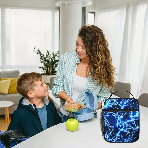 Miniatura 7 de Lonchera Lightning para niños y niñas, bolsa de almuerzo aislada reutilizable con bolsillo lateral, lonchera azul para niñas, niños y adolescentes