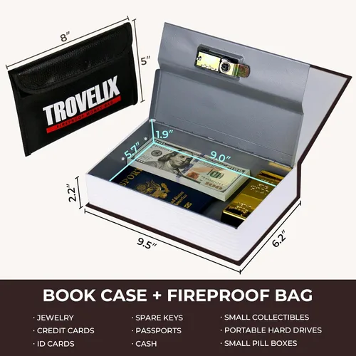 Miniatura 4 de Caja fuerte con cerradura de combinación, caja fuerte oculta (9.5 x 6.2 x 2.2 pulgadas) con bolsa ignífuga, caja de seguridad secreta