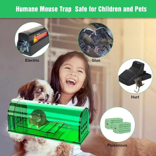 Miniatura 4 de Imagen del producto: Paquete de 2 trampas para ratones humanitarias, trampa reutilizable para ratones, trampa de ardilla para interior y exterior