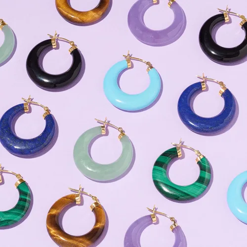 Miniatura 3 de Ross-Simons Round Gemstone Hoop Earrings in 14kt Gold 1 18 inches