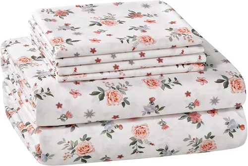 Miniatura 16 de BYSURE Juego de sábanas estampadas de reno y árbol de Navidad, 6 piezas (tamaño King, árbol de Navidad), ropa de cama de microfibra con bolsillo
