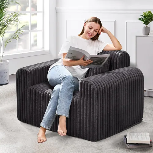 Miniatura 10 de Hobestluk Sofá Individual de Espuma Sillón Sofá para Espacios Pequeños Sofás Cómodos con Funda Extraíble Sofá Peludo con Almohadas para Sala de Negro