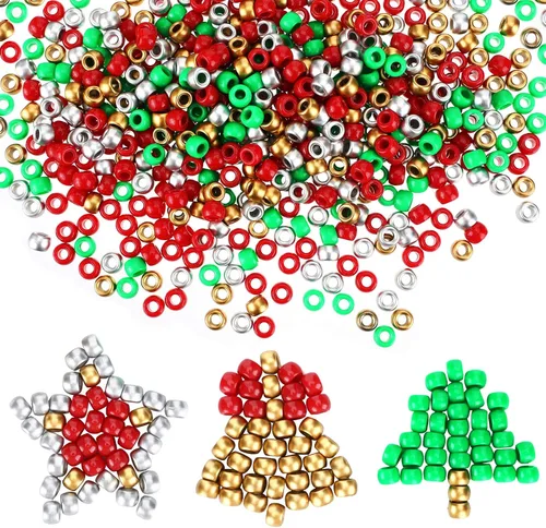 WILLBOND 1200 piezas surtidas de cuentas de pony navideñas 4 colores cuentas para el cabello de las fiestas cuentas para joyería artesanal pulseras