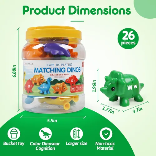 Miniatura 4 de USATDD - Juego de dinosaurios de emparejamiento de letras, juego de dinosaurios de doble cara de letras ABC, juguete de motricidad fina
