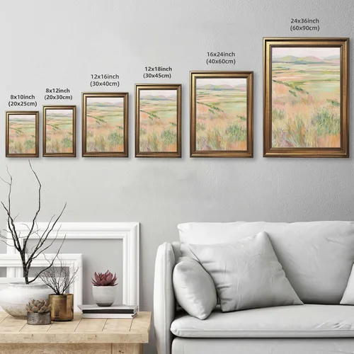 Miniatura 3 de Framed Pastel Meadow Landscape Poster Canvas Print Art, Modern Wall Art Painting, Pictures, Minimalist Aesthetic Art Print, Elegant Wall Decor, Home