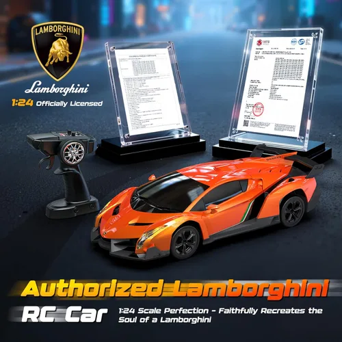 Miniatura 2 de Coche de Control Remoto Lamborghini Juguetes, Coche de Derrape RC con Licencia Oficial 15Km/h con Luz Inferior y Faros, Escala 1:24 2.4GHz, 2