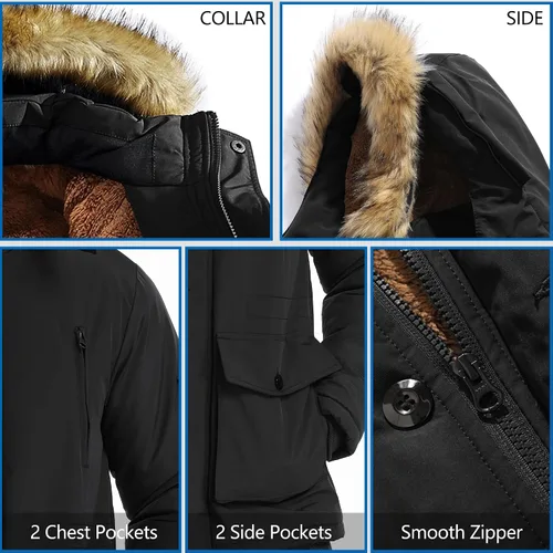 Miniatura 4 de JYG - Chaqueta de invierno gruesa para hombre, parka acolchada con capucha extraíble de piel sintética