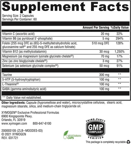 Miniatura 3 de XYMOGEN Mood Food ES - Apoya la calma, la relajación y un estado de ánimo saludable con folato activo, vitaminas B, 5-HTP, GABA, minerales