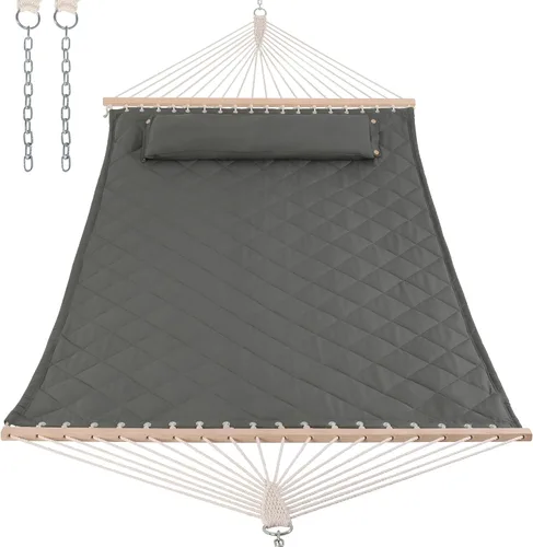 Miniatura 17 de ANOW Hamaca doble con combo de soporte de acero resistente de 12 pies, hamaca acolchada para 2 personas con soporte para exterior, capacidad