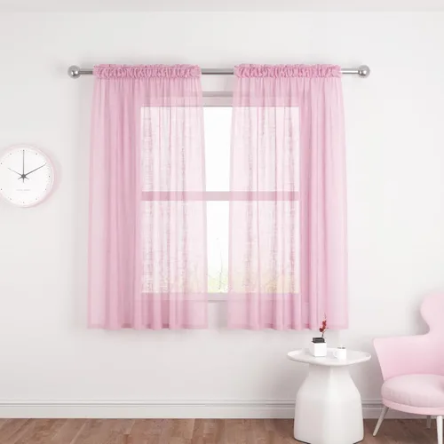 Miniatura 8 de UPOPO Paneles de Cortina Beige Pequeños Cortinas Transparentes de Gasa de 16 Pulgadas de Largo Cortinas de Cocina de Voile con Textura de Lino