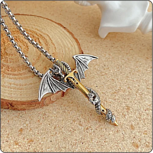 Miniatura 2 de Colgante de animal punk collar de dragón de ala de espada de acero de titanio
