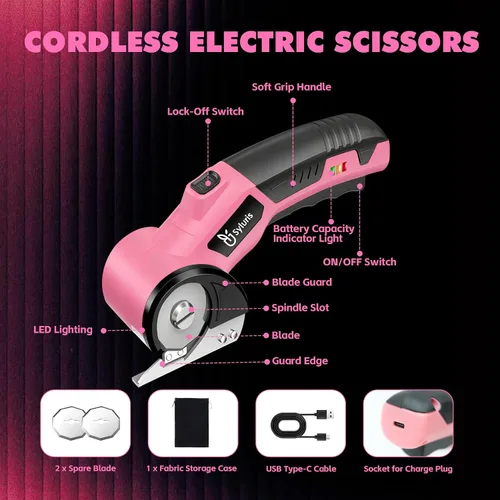 Miniatura 2 de Syluris Cortador de cartón, tijeras eléctricas inalámbricas, cortador de cajas eléctrico de 4.2 V con luz LED y bloqueo de seguridad, cortadores