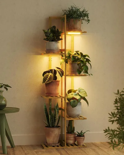 Miniatura 15 de Bamworld Soporte de bambú para plantas de interior con 6 niveles, estante de plantas de exterior, soporte de esquina para múltiples plantas, soporte