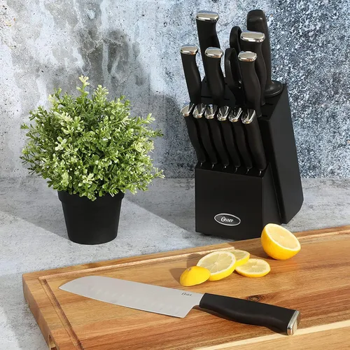 Miniatura 6 de Oster Langmore - Juego de 15 piezas de cuchillos de acero inoxidable con mangos negros – Juego completo de cuchillería de cocina en caja de Negro