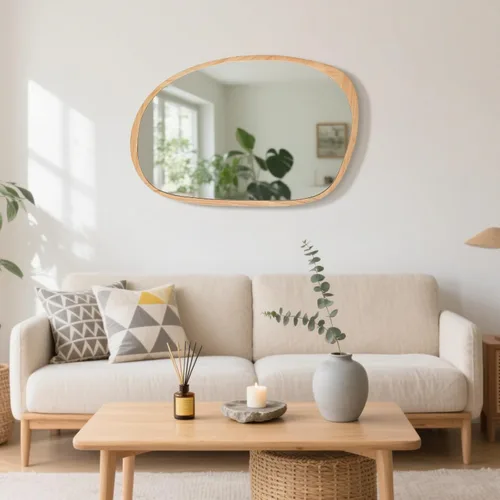 Miniatura 5 de sawsile Espejo de pared irregular, de madera natural, asimétrico, de 20 x 30 pulgadas, moderno espejo orgánico para baño, dormitorio, sala de estar