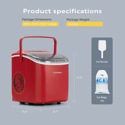 Miniatura 7 de VIVOHOME Máquina de hielo para encimera con asa de 26 libras/día 9 cubos de hielo en 6 minutos, máquina portátil para hacer hielo 10 bolsas de hielo