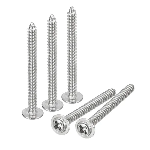 Miniatura 30 de uxcell ST3x6mm Phillips Pan Head Tornillo Autorroscante con Arandela, 100 piezas - Tornillo de madera de acero inoxidable 304 rosca completa (plata)