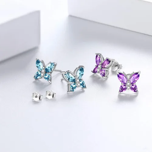 Miniatura 3 de Aurora Tears Butterfly Jewelry,Women 925 Sterling Silver Butterflies Birthstone Pendant NecklaceEarringsRings Wedding Gift