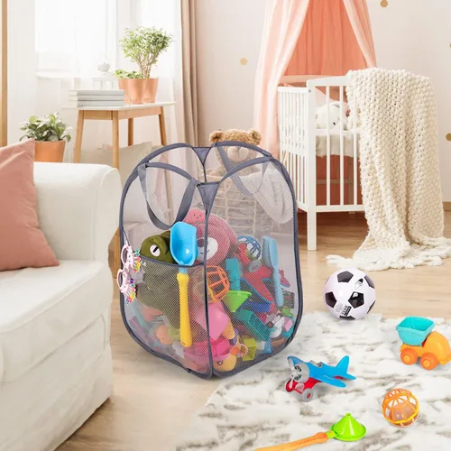 Miniatura 7 de BATTOO Cesta de lavandería emergente de malla fuerte de lujo con bolsillo lateral, cesta plegable para cuarto de lavado, baño, habitación de niños
