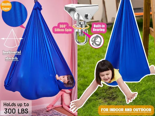 Miniatura 2 de Columpio sensorial para niños con gancho giratorio de 360°, tela de doble capa resistente a la flacidez para interiores y exteriores, columpio