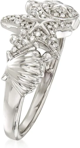 Miniatura 3 de Ross-Simons Anillo de vida marina de diamante de 0,15 quilates en plata de ley, Diamante, Diamante