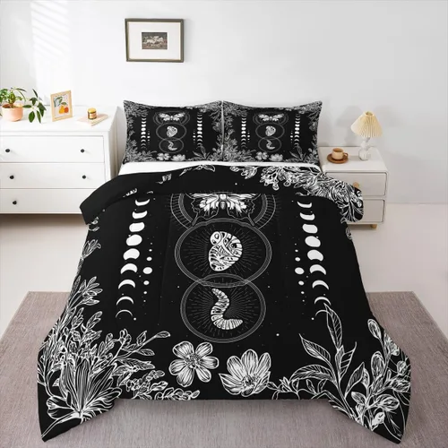 Miniatura 16 de Erosebridal Edredón de árbol de la vida, ropa de cama bohemia con diseño de mariposa y mariposa, edredón de fase lunar hippie, edredón acolchado