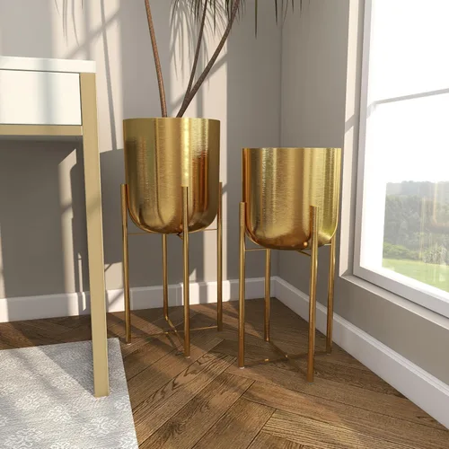 Miniatura 7 de CosmoLiving by Cosmopolitan - Maceta de metal para interiores y exteriores, maceta grande con soporte extraíble, juego de 2 macetas de 19 pulgadas
