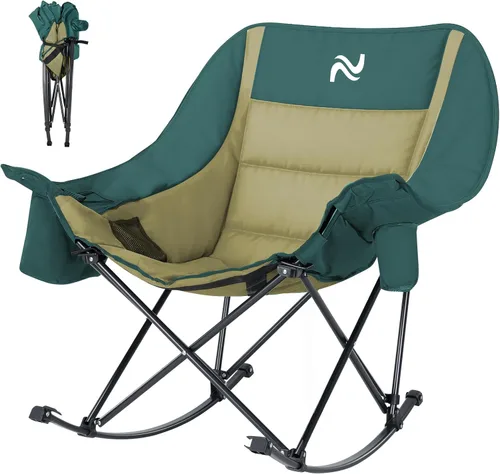 Miniatura 10 de ABORON Silla de columpio de campamento de gran tamaño para adultos, silla plegable totalmente acolchada para exteriores con bolsa para bebidas