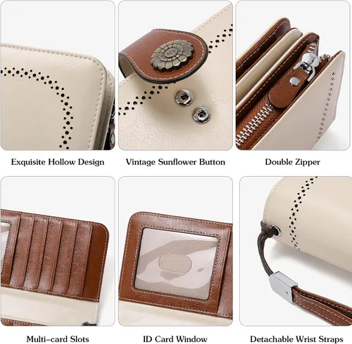 Miniatura 5 de BOSTANTEN Cartera de cuero genuino para mujer de gran capacidad cartera de mano con bloqueo RFID