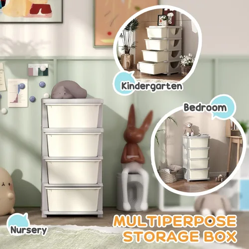 Miniatura 6 de Qaba Unidad de almacenamiento de 4 niveles para niños, organizadores de juguetes y almacenamiento con cómoda de 4 cajones para dormitorio de niños