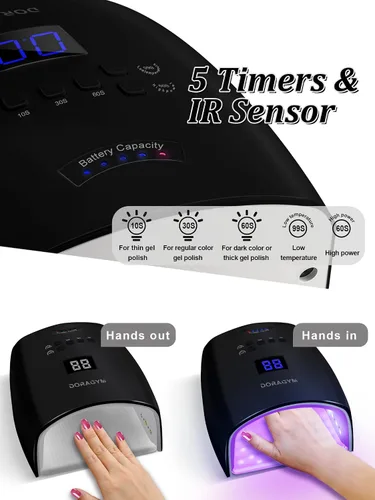 Miniatura 3 de Lámpara de uñas LED UV, secador de esmalte de gel inalámbrico para manicura de gel profesional - negro