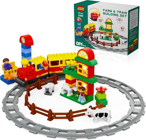 Juguetes de tren eléctrico con juego de animales de granja, juego de trenes de juguete para niños pequeños y niños con música, luces y pistas,
