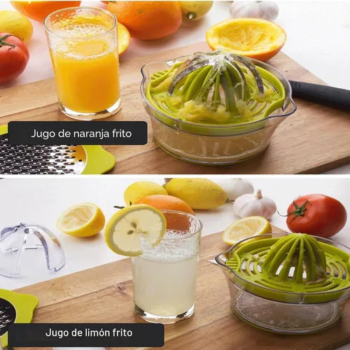 Miniatura 5 de Drizom Exprimidor manual de limón y naranja con taza de medición integrada y rallador, 12 onzas, verde