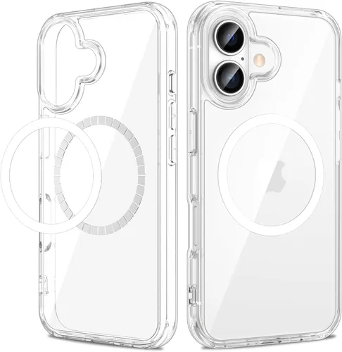 Miniatura 16 de VEGO Funda para iPhone 13 y iPhone 14, con imanes integrados, parte trasera de policarbonato duro transparente + funda delgada de TPU suave