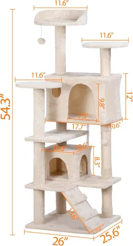 Miniatura 7 de Árbol de 54 pulgadas para gatos de interior, varios niveles, torre de condominio, muebles, casa de juegos para gatitos con postes rascadores